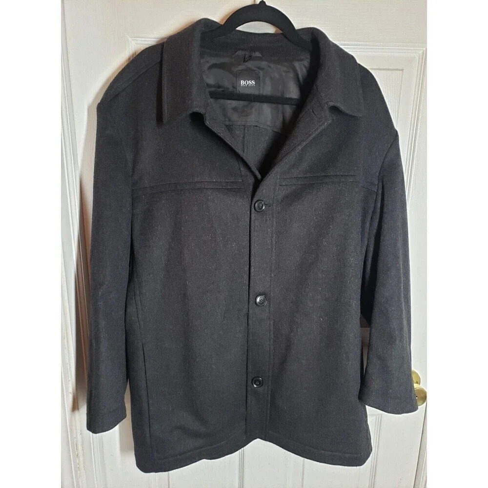 Hugo Boss Black Wool Cashmere Logo Buttons Jacket Coat 44R